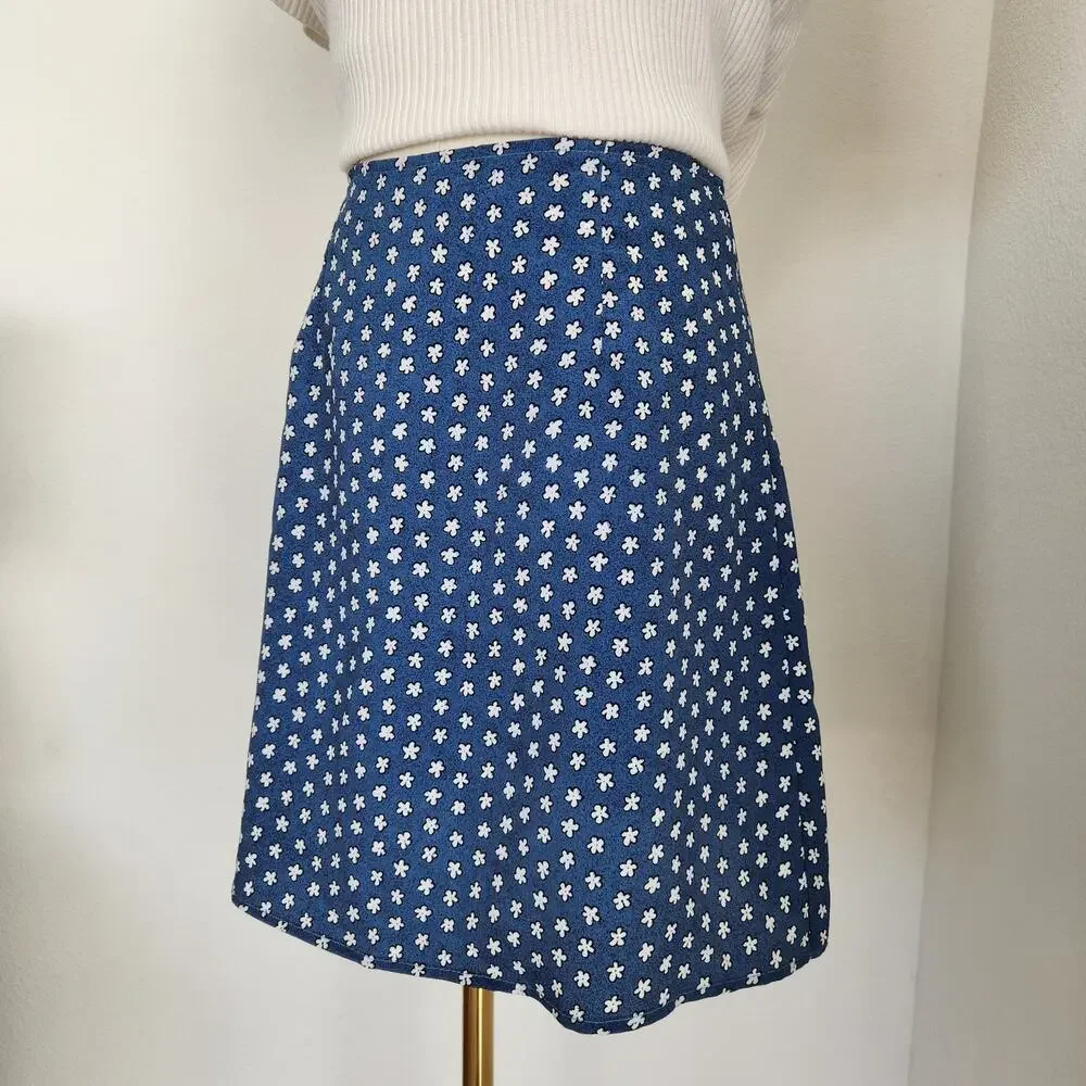 Vintage 90s Ultra Pink Blue Daisy Floral A-Line Mini Skirt XS - Picture 9 of 9